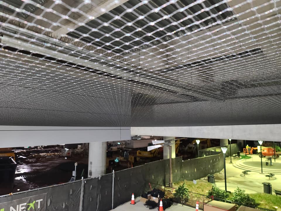 bird netting installed in a warehouse